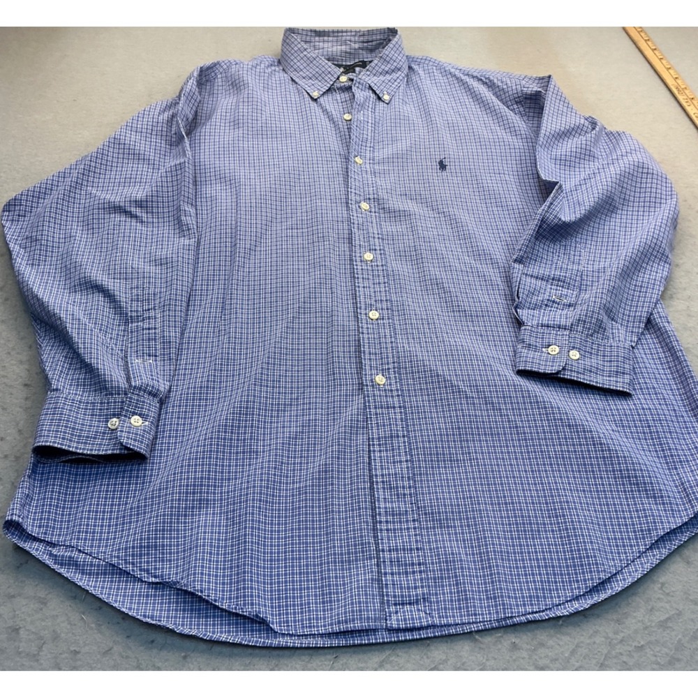 Ralph Lauren Vintage Yarmouth Button Down Shirt Blue Check 17 32/33 Mens Classic